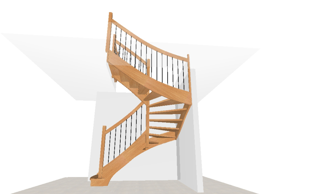 wizualizacja 3d schodów widok od dołu z przekrojem